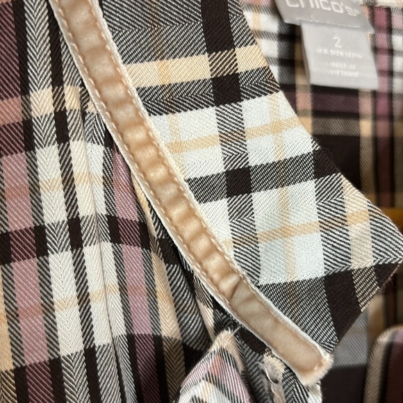 Chico's Cottagecore Ruffle Front Plaid Button Down Top Velvet Trim - Picture 8 of 8